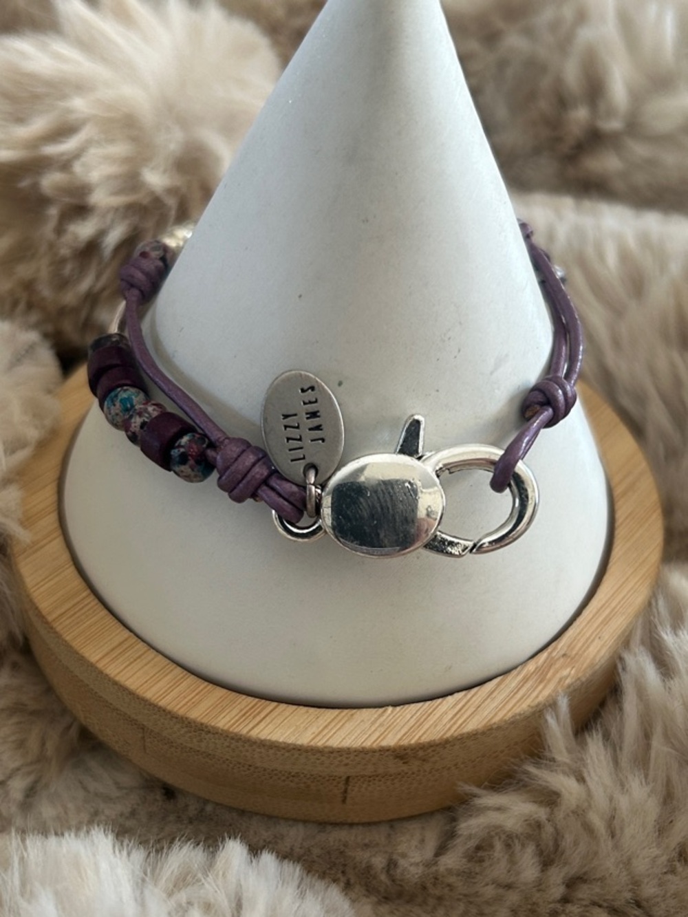 Lizzy James Purple Leather Wrap Faith Bracelet with Silver Toggle